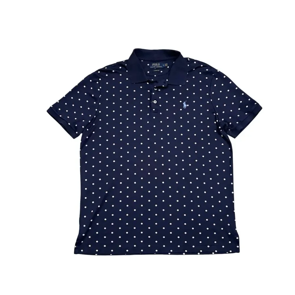 Ralph Lauren Polo Shirt M Navy Classic Fit Golf Resort Club Yacht Preppy Dots